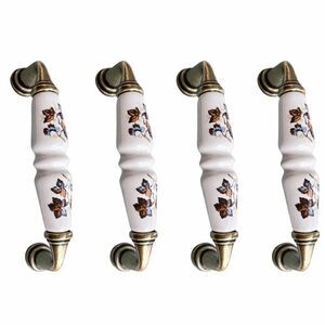 4 Vintage Style White Porcelain Ceramic Cabinet Drawer Pulls Handles Bronze Tone